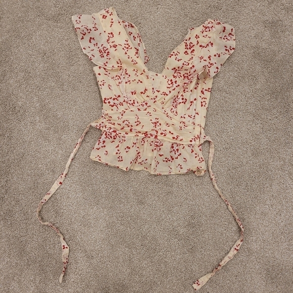 H&M Floral Peplum Flounce Sleeveless Blouse Size 0 - Picture 4 of 7